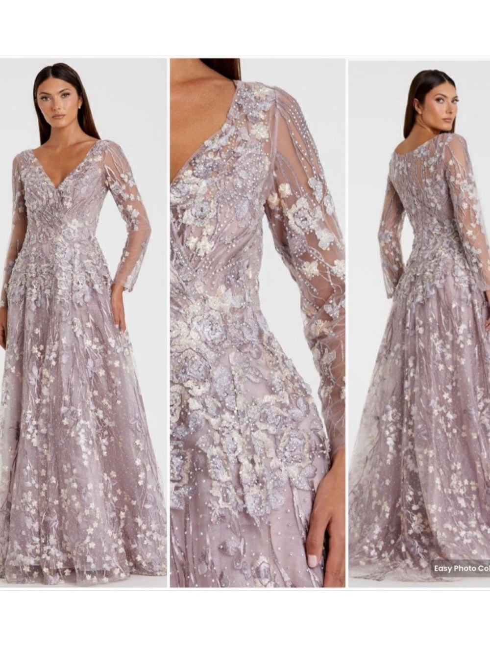 Mac Duggal 20402 Womens EMBELLISHED WRAP OVER ILLUSION LONG SLEEVE A LINE GOWN